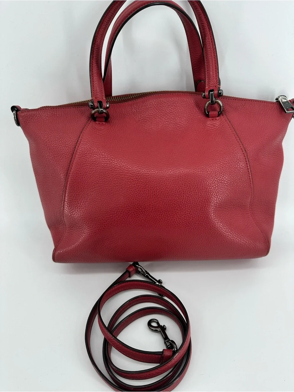 Coach Red Pebbled Leather Prairie Satchel with Crossbody Strap